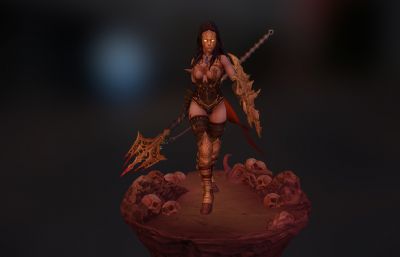 游戏女战士手办3D模型