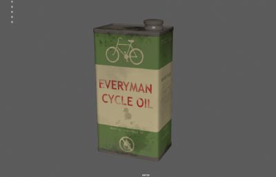 自行车用铁桶机油,铁皮桶,润滑油桶3dmaya塌陷模型