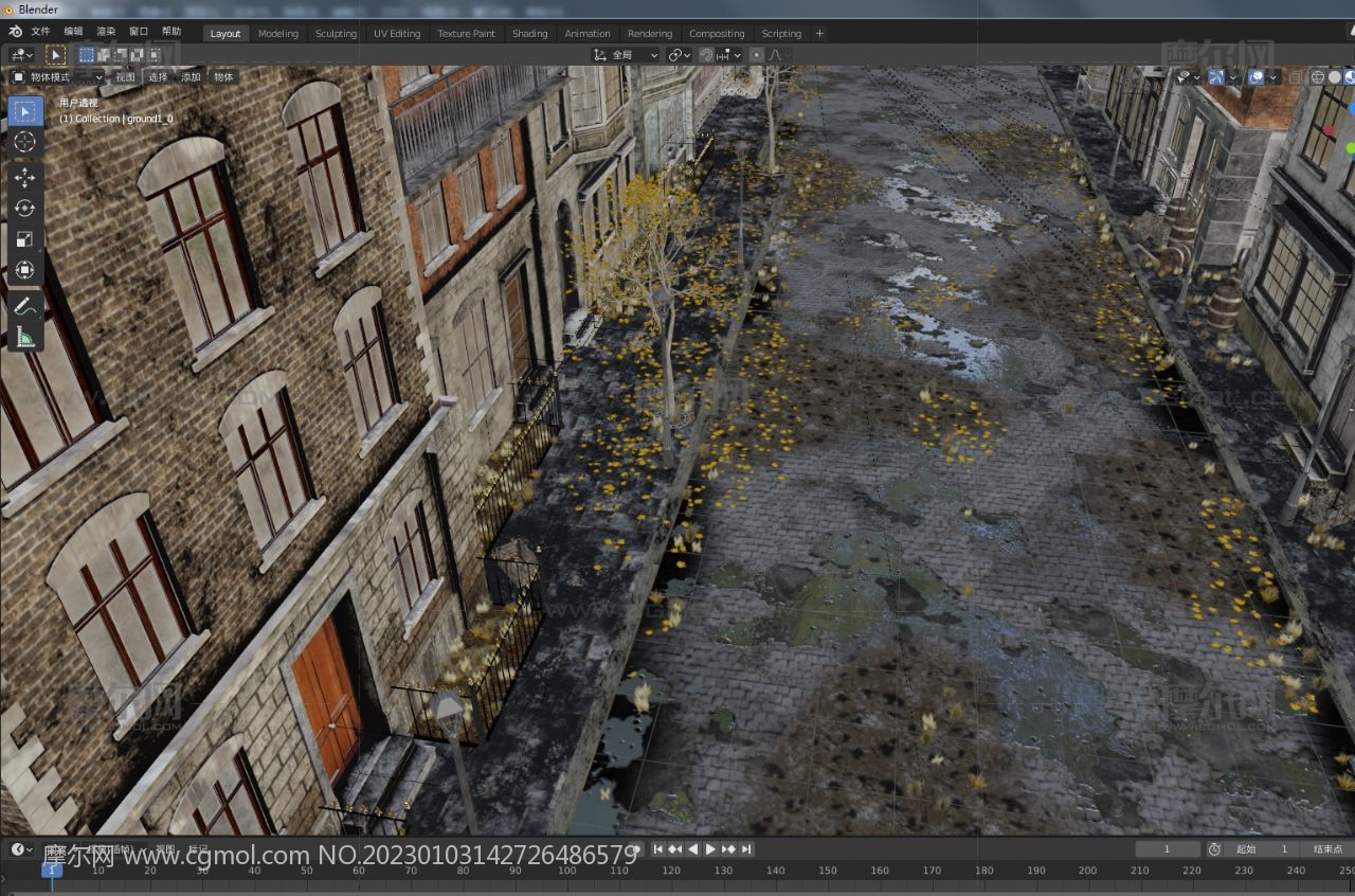 雨后废弃小镇,凄凉街道场景3D模型