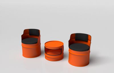 油桶造型椅子,工业风椅子3D模型