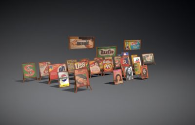 80年代复古照片相框,广告牌,室外宣传牌3dmaya模型