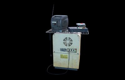 老式冰箱上的功放机+电视机,旧家电3D模型