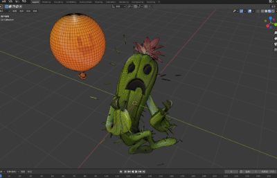 担心触碰到气球的仙人掌卡通人FBX模型
