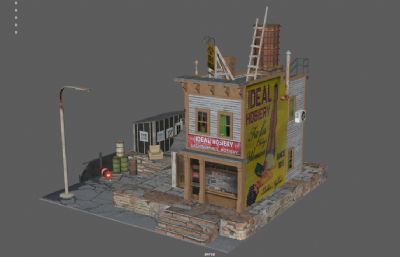 西部小镇商店,美式老房子,美国房屋,居民楼,贫民窟3dmaya模型