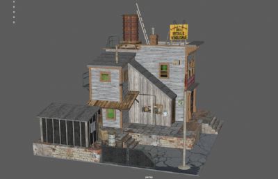 西部小镇商店,美式老房子,美国房屋,居民楼,贫民窟3dmaya模型
