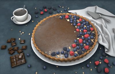 巧克力+馅饼+咖啡静物3D模型