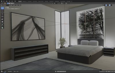 极简现代卧室3D模型低模