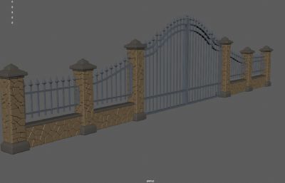 栅栏大门,现代铁艺大门,庄园大门3dmaya模型