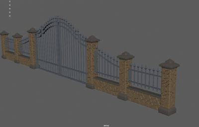 栅栏大门,现代铁艺大门,庄园大门3dmaya模型