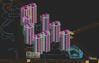 城市花园住宅+幼儿园+购物中心综合体3D模型