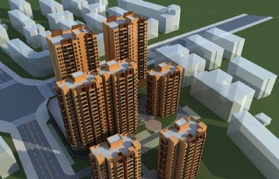 现代小区,商住楼,公寓大楼3D模型