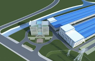 电力公司厂房,办公楼,电塔,宿舍公寓3D模型