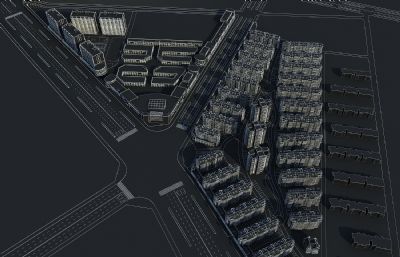 住宅小区-周边商业商贸中心组合鸟瞰3D模型