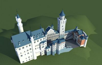 天鹅堡,德国古堡,欧式古堡,城堡3D模型