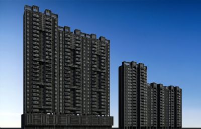 现代商住一体住宅,公寓,商场酒店构架3D模型