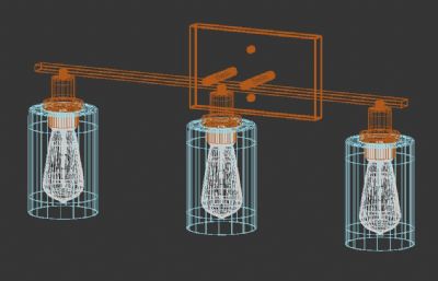 玻璃罩透灯丝质感壁灯3D模型,VRAY渲染