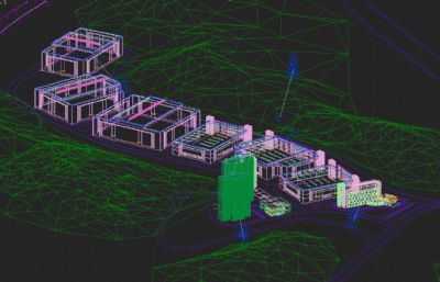工业园职工宿舍,厂房,科研办公楼综合体鸟瞰3D模型