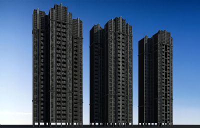 现代高层住宅,1楼架空3D模型