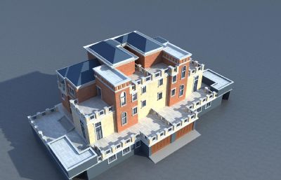 联排别墅,双拼洋房,带车库3D模型