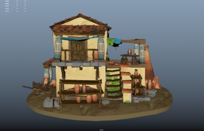 陶罐店,卡通房子建筑maya模型低模