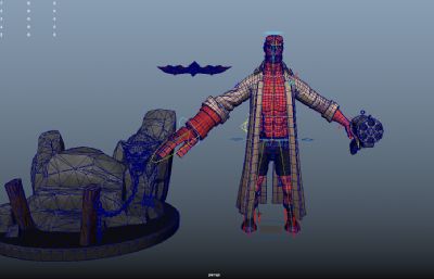 地狱男爵雕像maya模型低模,有绑定
