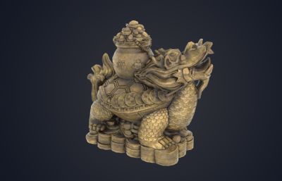 龟宝雕像,海龟宝藏雕塑3dmaya模型,已塌陷