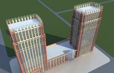 双子塔办公楼,酒店会所3dmax模型