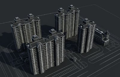 欧式商业住宅,坡顶多层小区3dmax模型
