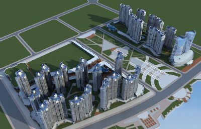 沿海城市花园,休闲会所,购物中心,滨江公园小区3D模型