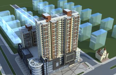 带观光电梯的现代商场,商住楼,住宅3dmax模型