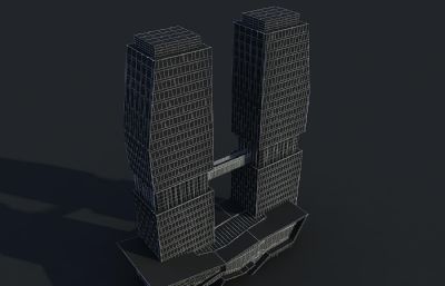 大型商场,空中连廊写字楼,双子楼3dmax模型