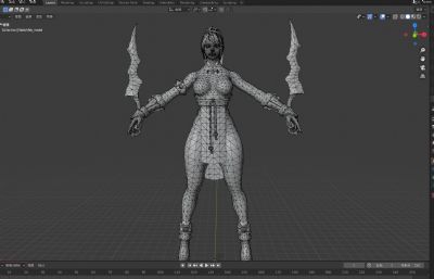 双刃刺客游戏女孩3D模型