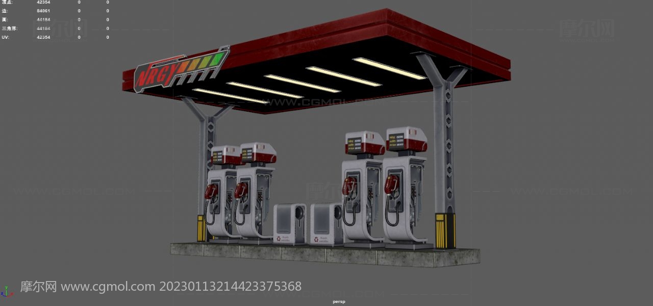科技感加油站,加油机,加油设备3dmaya模型