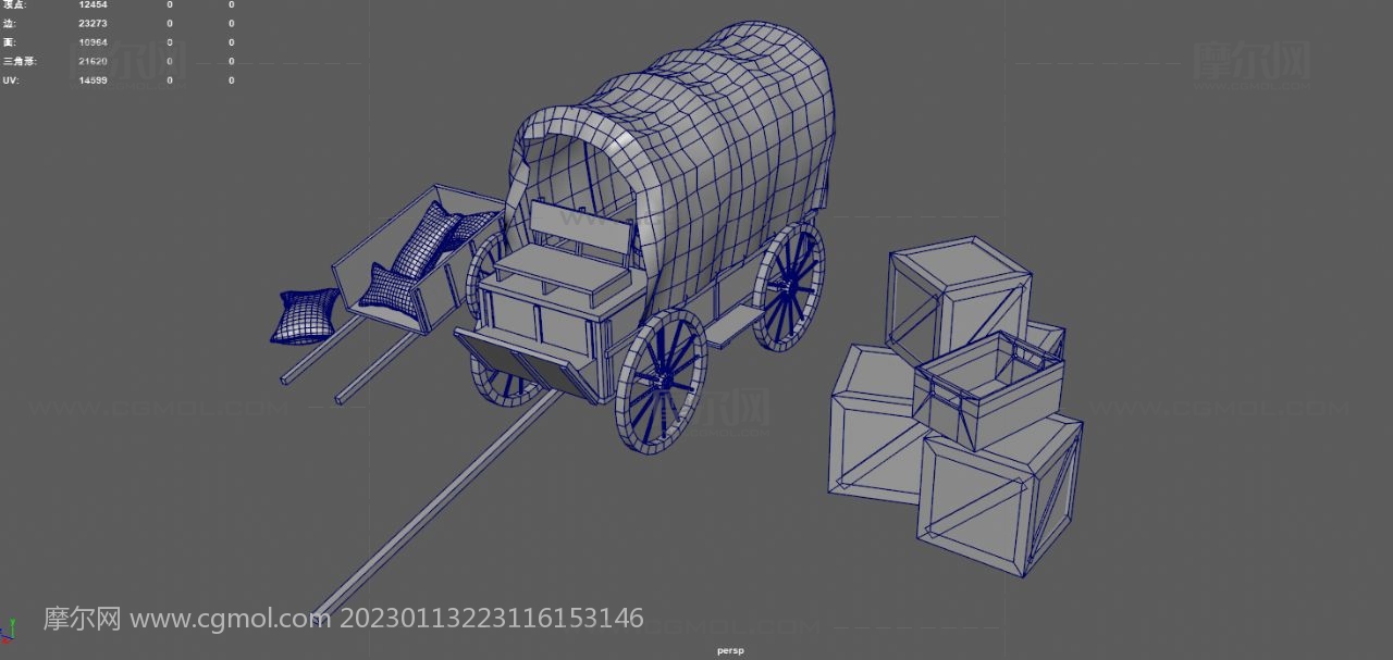 古代货车,木板车,木箱,沙袋,古代镖车3dmaya模型