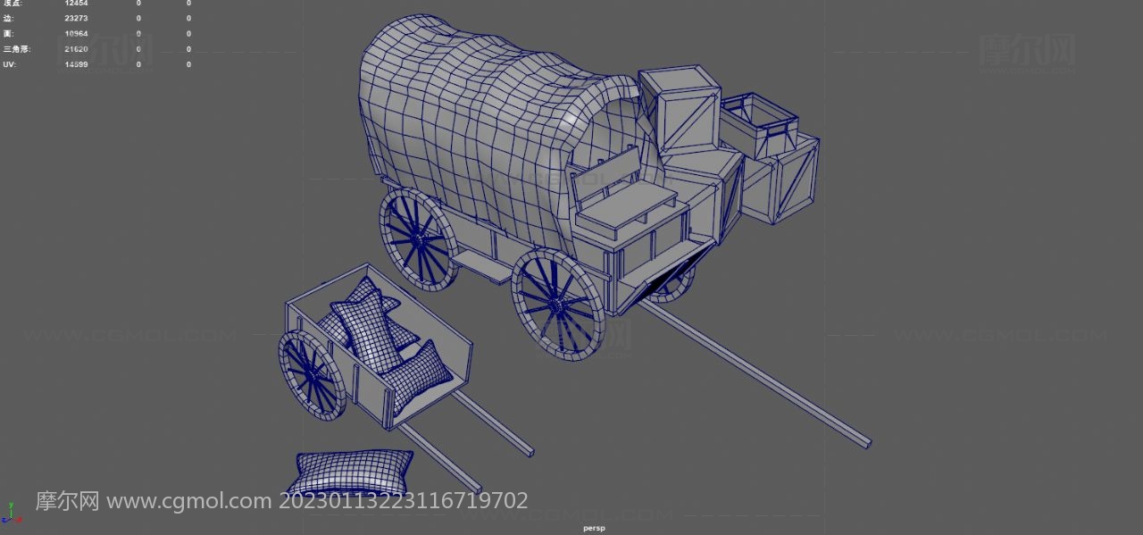 古代货车,木板车,木箱,沙袋,古代镖车3dmaya模型