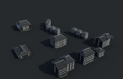 中式度假村,中式居民楼,中式综合楼3dmax模型