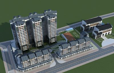 徽派会所,新中式体育中心,,后勤保障中心办公楼3dmax模型