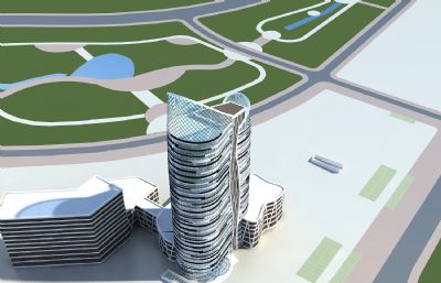 屋顶带停机坪的现代酒店,明珠办公楼,玻璃公建3dmax模型
