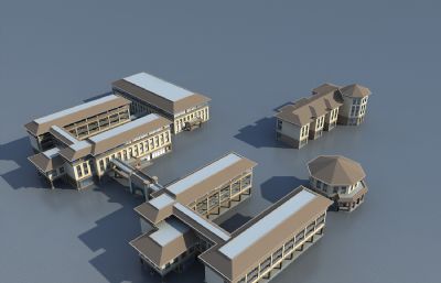 中式小学,幼儿园,食堂,教学楼,图书室3dmax模型