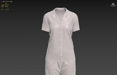 女士短袖睡衣,女孩夏季睡衣3d模型