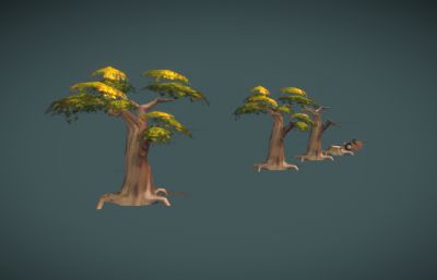 矮树,古木树桩枯树,卡通老树3dmaya模型