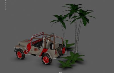 热带森林里的吉普车,SUV越野车3Dmaya模型