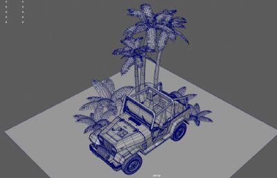 热带森林里的吉普车,SUV越野车3Dmaya模型