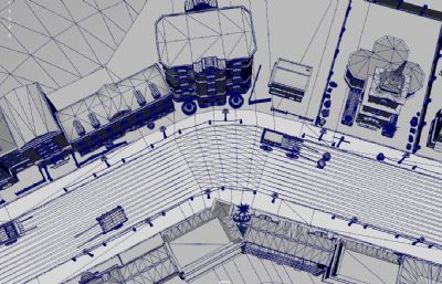 欧洲小镇街道场景,西方城镇房屋建筑,步行街3dmaya模型