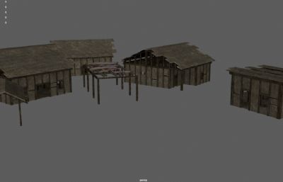 废墟木板房屋,木板屋,茅房,木棚,畜棚3dmaya模型