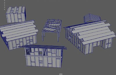 废墟木板房屋,木板屋,茅房,木棚,畜棚3dmaya模型