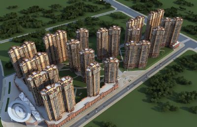 欧式住宅,城市花园小区,高层小区3dmax模型