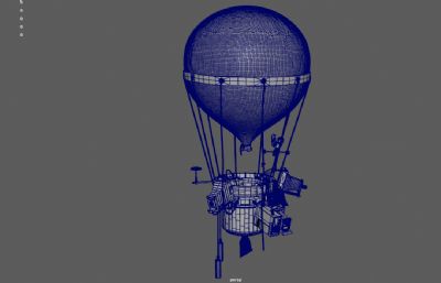 朋克风格热气球,空中侦察气球,探险旅行热气球3dmaya模型