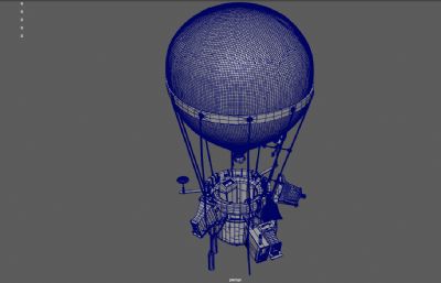 朋克风格热气球,空中侦察气球,探险旅行热气球3dmaya模型