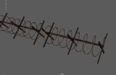 隔离网,有刺铁丝网,军事刺网栅栏3dmaya模型